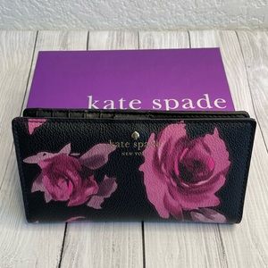 Kate Spade New York Floral Abstract Wallet Bifold Snap Pink Slim Canvas RARE
